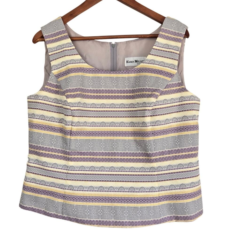 Vintage Eclectic Karen Miller Purple Metallic Striped Sleeveless Top Size 14P